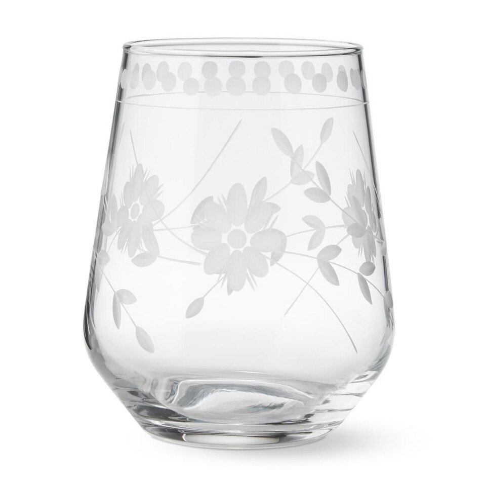Vintage Etched Stemless Wine Glass Williams Sonoma AU